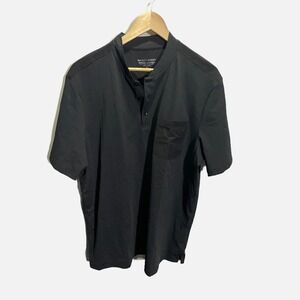 Michel Rouen Performance Polo Shirt Black Mandarin Collar Short Sleeve XL